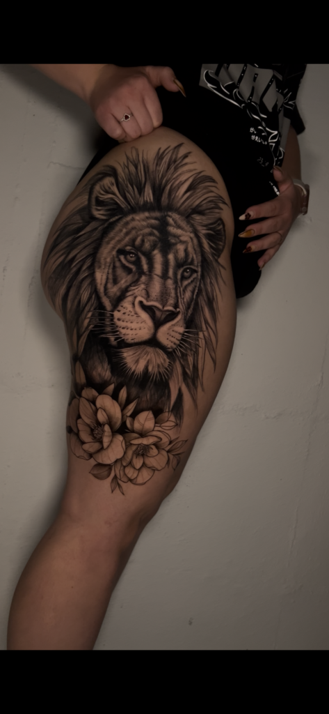 Tattoo artist portfolio showcasing black and grey realism tattoos