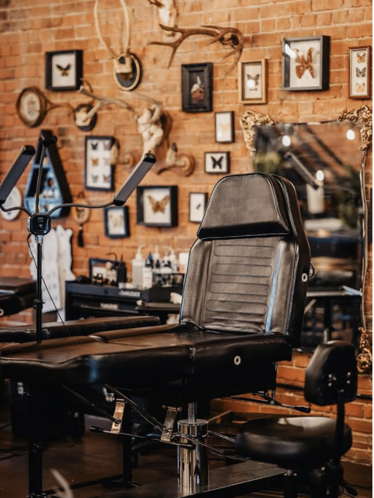Professional tattoo chair inside a clean tattoo studio in Vancouver