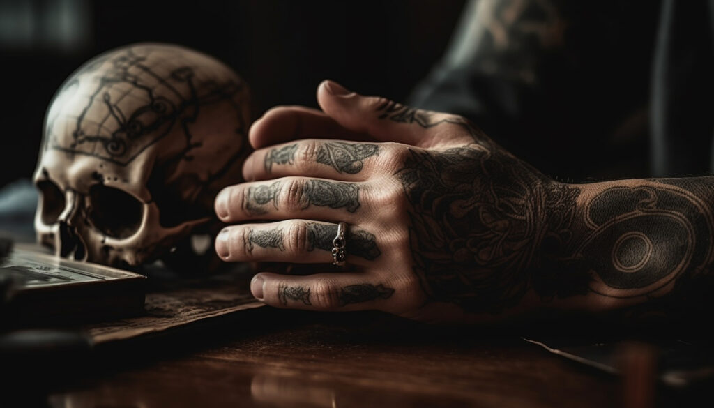 Tattoo artist in Vancouver working on a black and grey realism tattoo